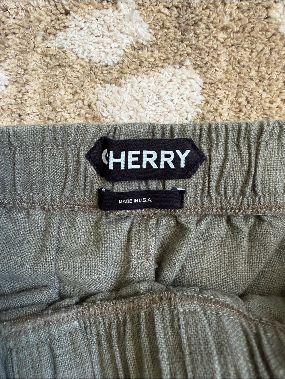 Cherry LA Baja Wide Leg Linen Drawstring Cargo Pants Green - Picture 6 of 11